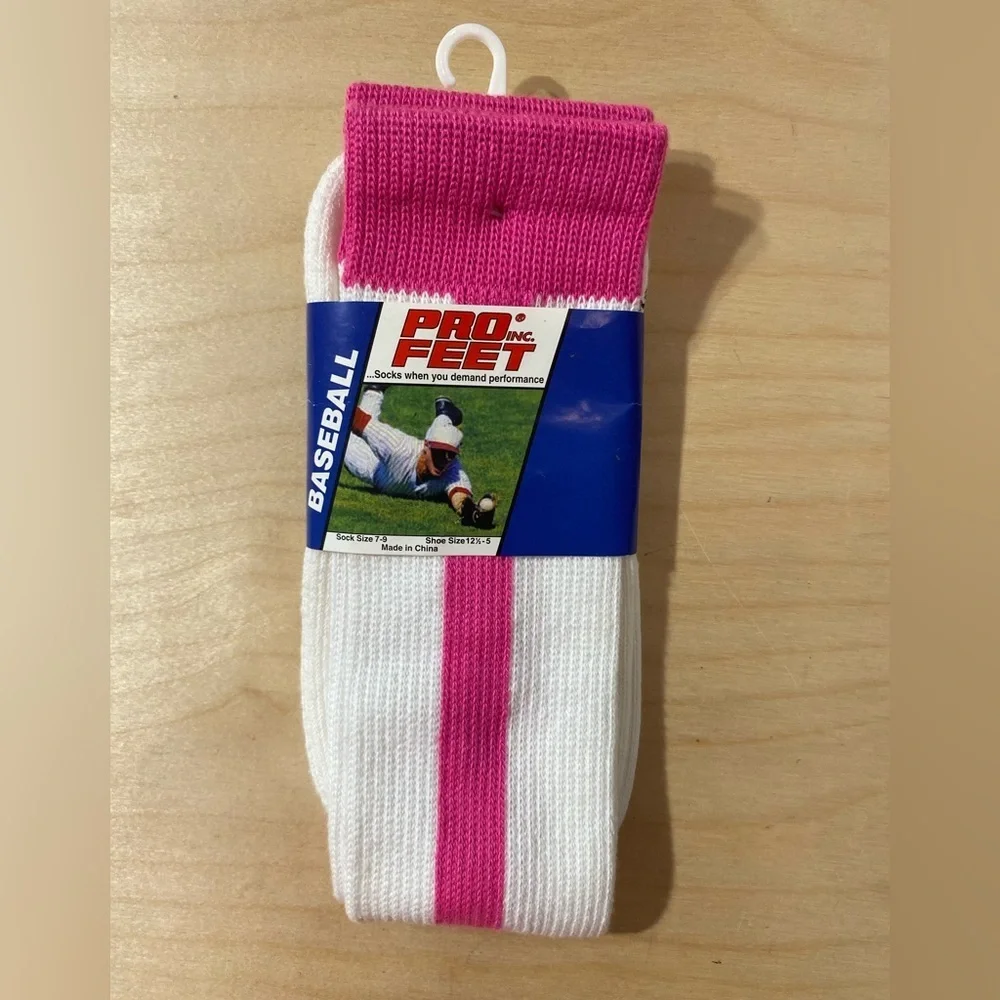 Pro Feet Pink and White Baseball Socks/Sock Size 7-9 Shoe Size 12.5-5 (PU)